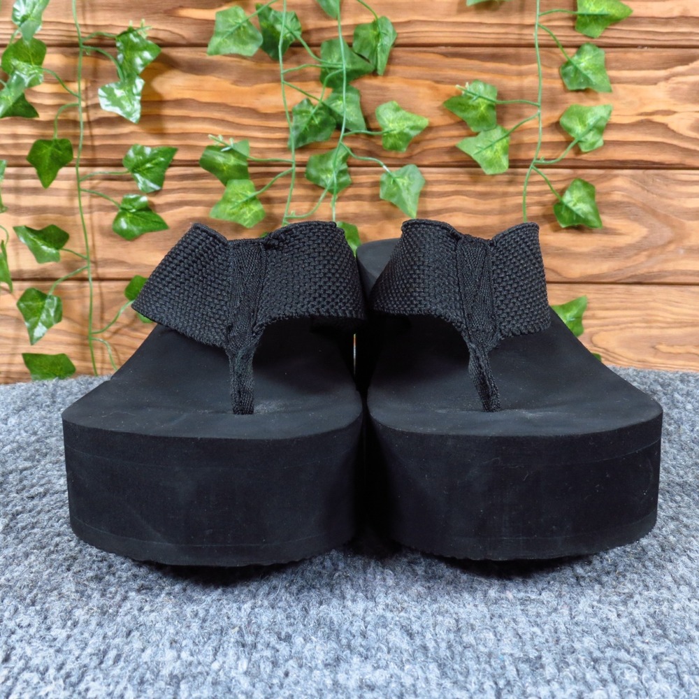No Boundaries NOBO Women Platform Thong Sandal Sz 11 Summer Wedge Black Textile - Picture 2 of 8